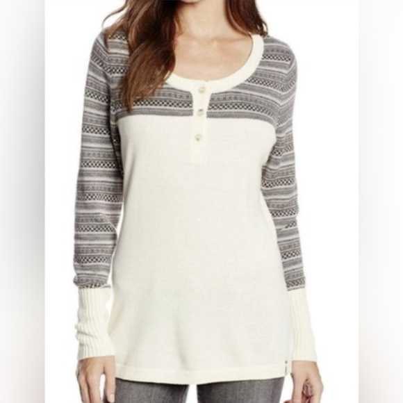 Woolrich Sweaters - Woolrich Avalanche Henley Sweater in Cream, Gray, Sz M Petite, Fair Isle, Cotton